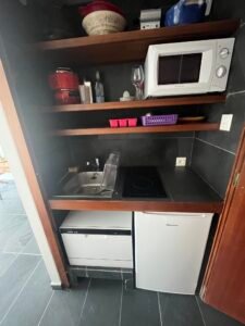 Fully equipped kitchen in studio rental near Cry d’Er lifts