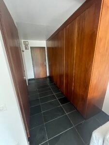 Living room with large windows in Crans-Montana ski studio