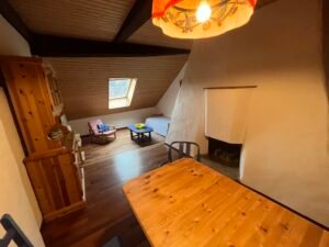 Living room with fireplace and wooden beams Hauterive apartment