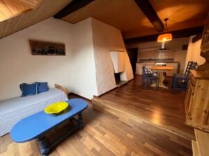 Living room with fireplace and wooden beams Hauterive apartment